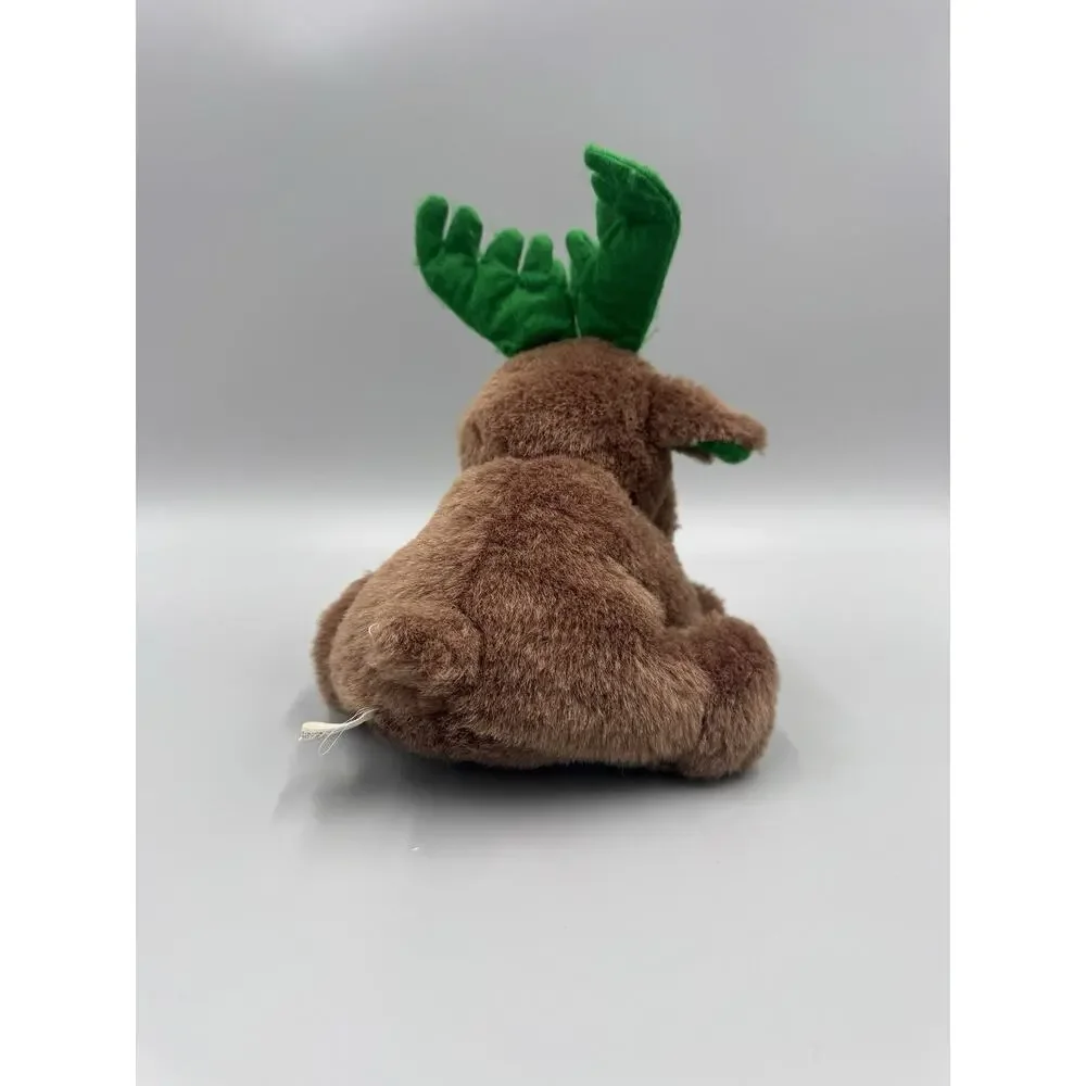 US Tops Merchandising Corp Brown Moose Reindeer Plush W/ Green Antlers 6”